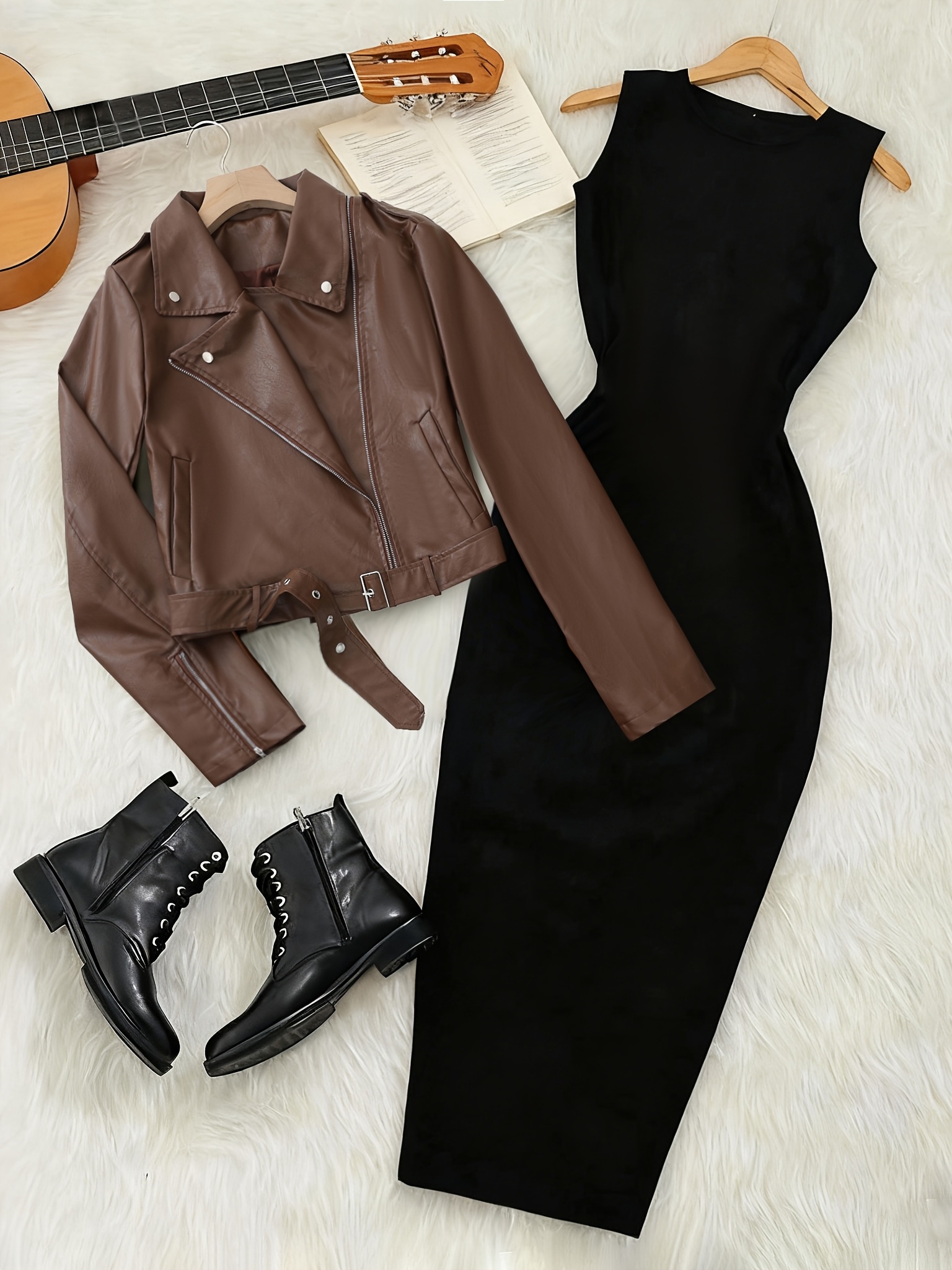 new autumn winter womens stylish brown motorcycle leather - Temu Oman
