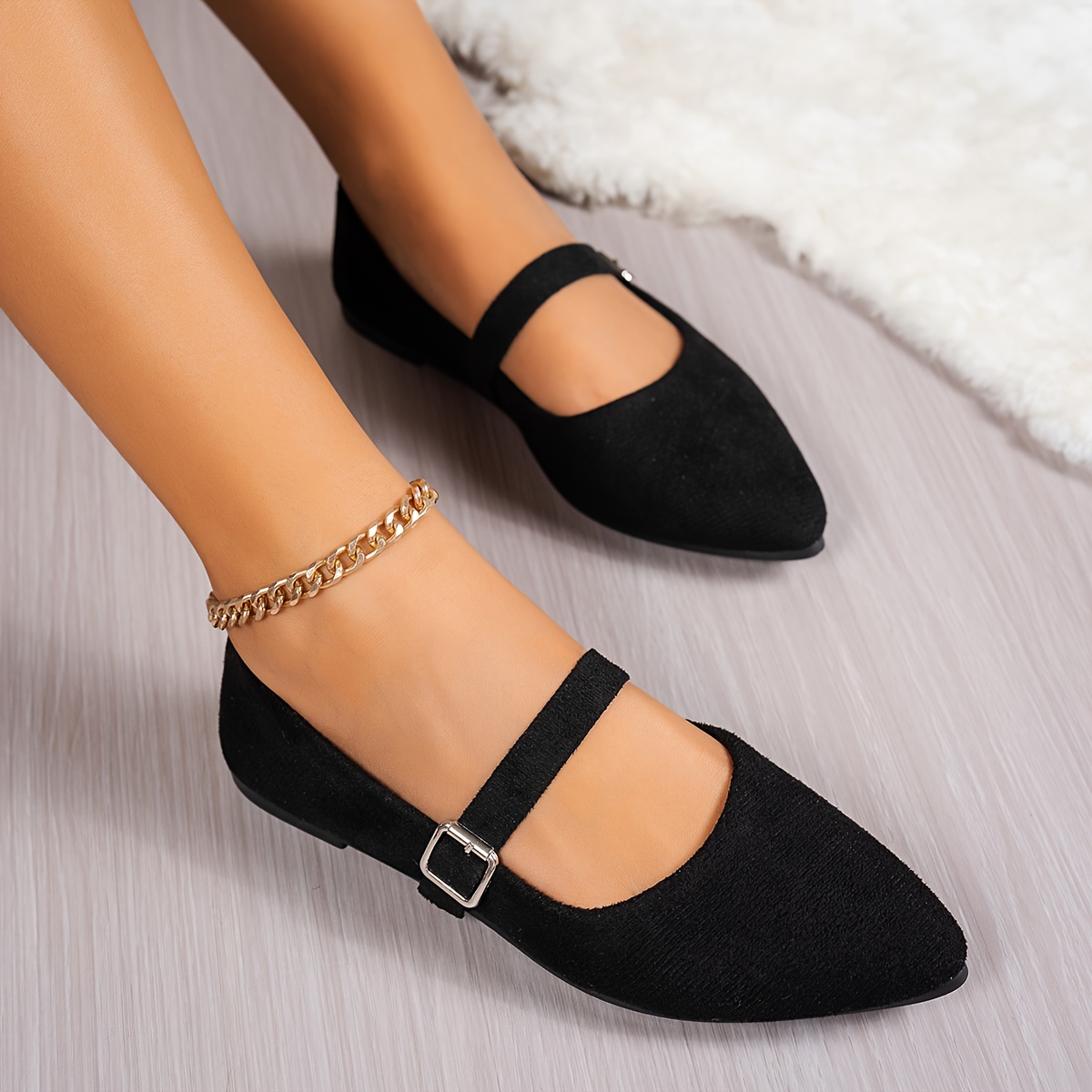 booties with black dress Pointed toe black leather ballet flats main image 1