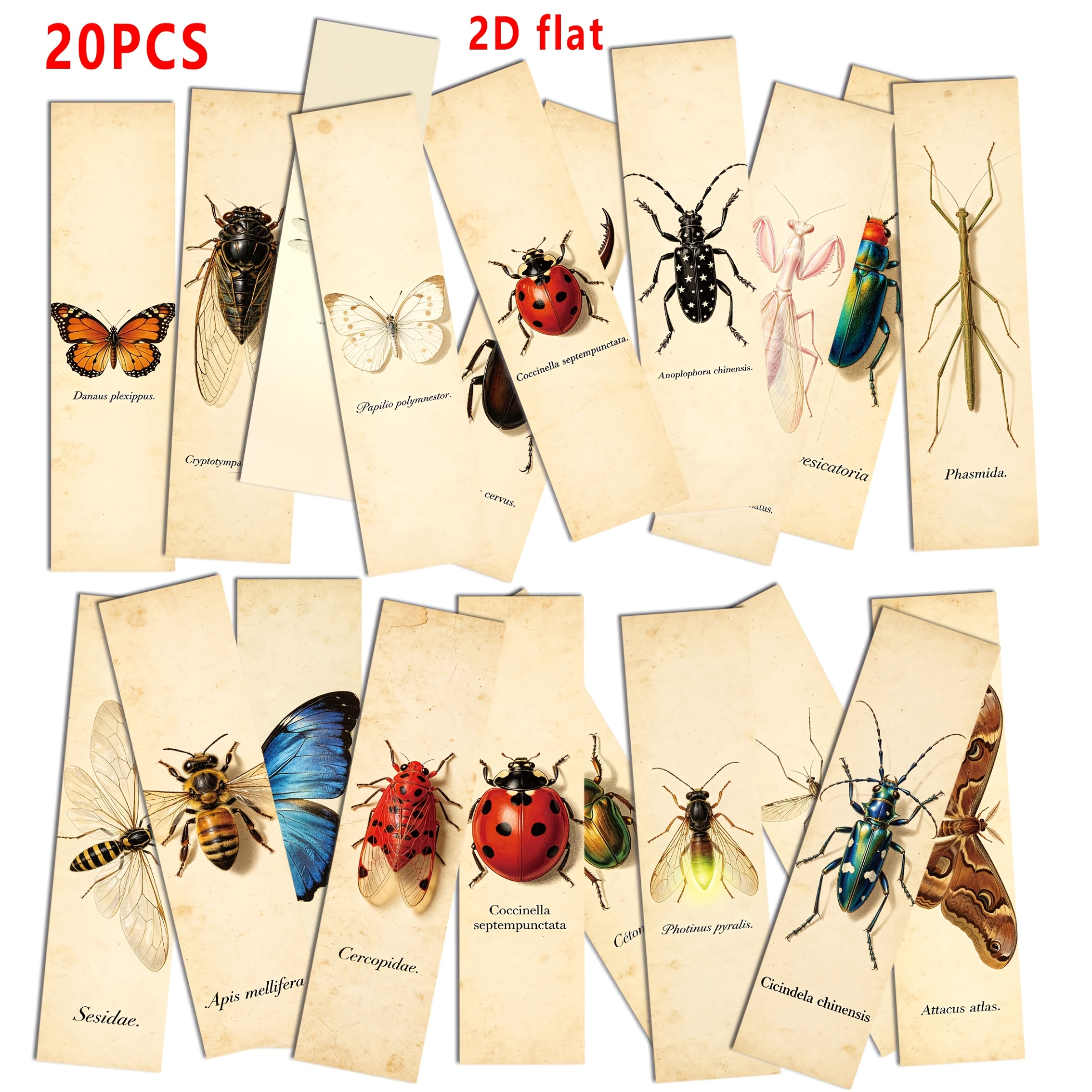 TEMU Lot de 20 marque-pages pour anniversaires, amateurs de livres et enseignants - Marque-pages coccinelle et papillon avec impression beige et