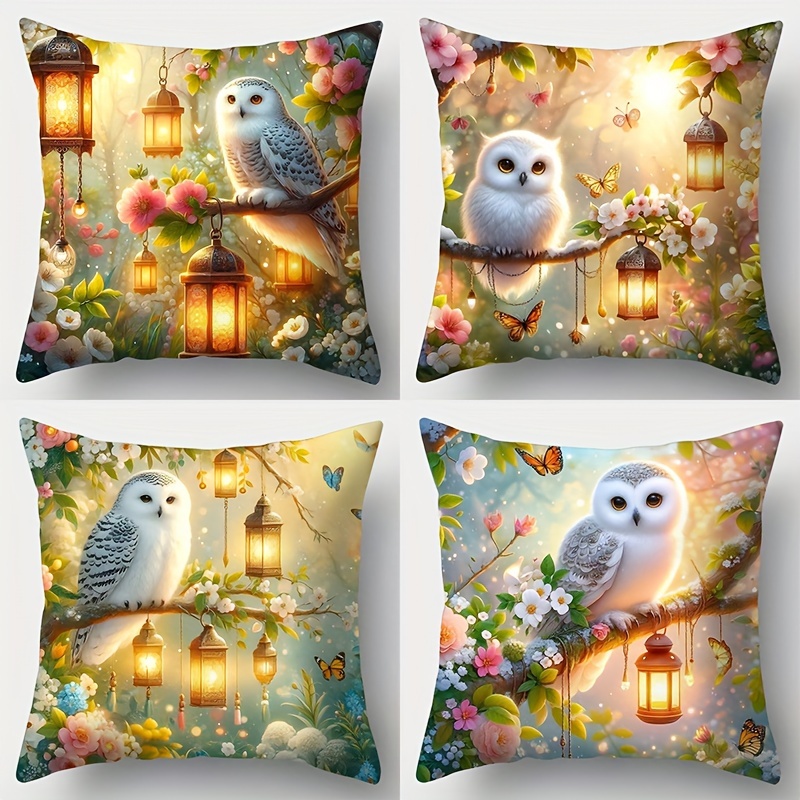 

Owl & Set Of 4, 17.7" X 17.7" - , , Cushion For - -sided Printed Pillowcases, No