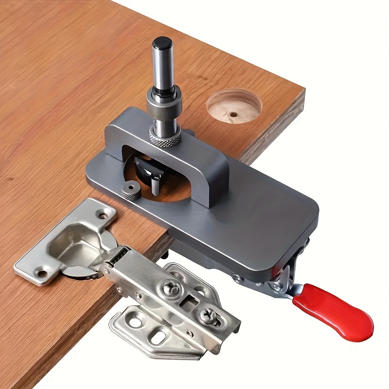 

Concealed Hinge Drilling Jig Guide With Boring Drill Bits, Aluminum Alloy Woodworking Hole Opener Locator Tool For Cabinet Door Installation