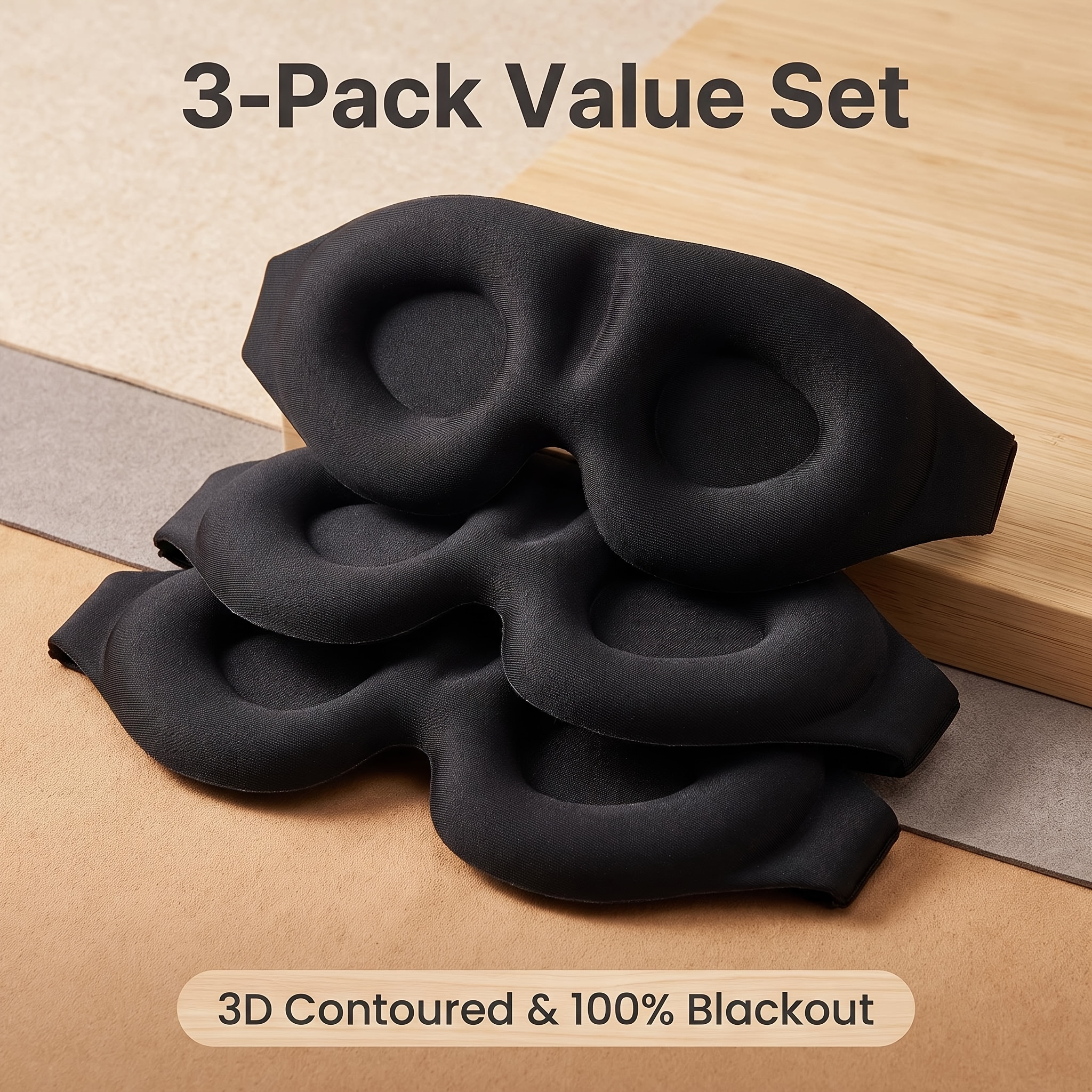 Image of 3pcs 3d Slow-rebound Sleep Eye Mask, 100% Light-blocking Eye Mask, Suitable For , Travel, And Nighttime Sleep