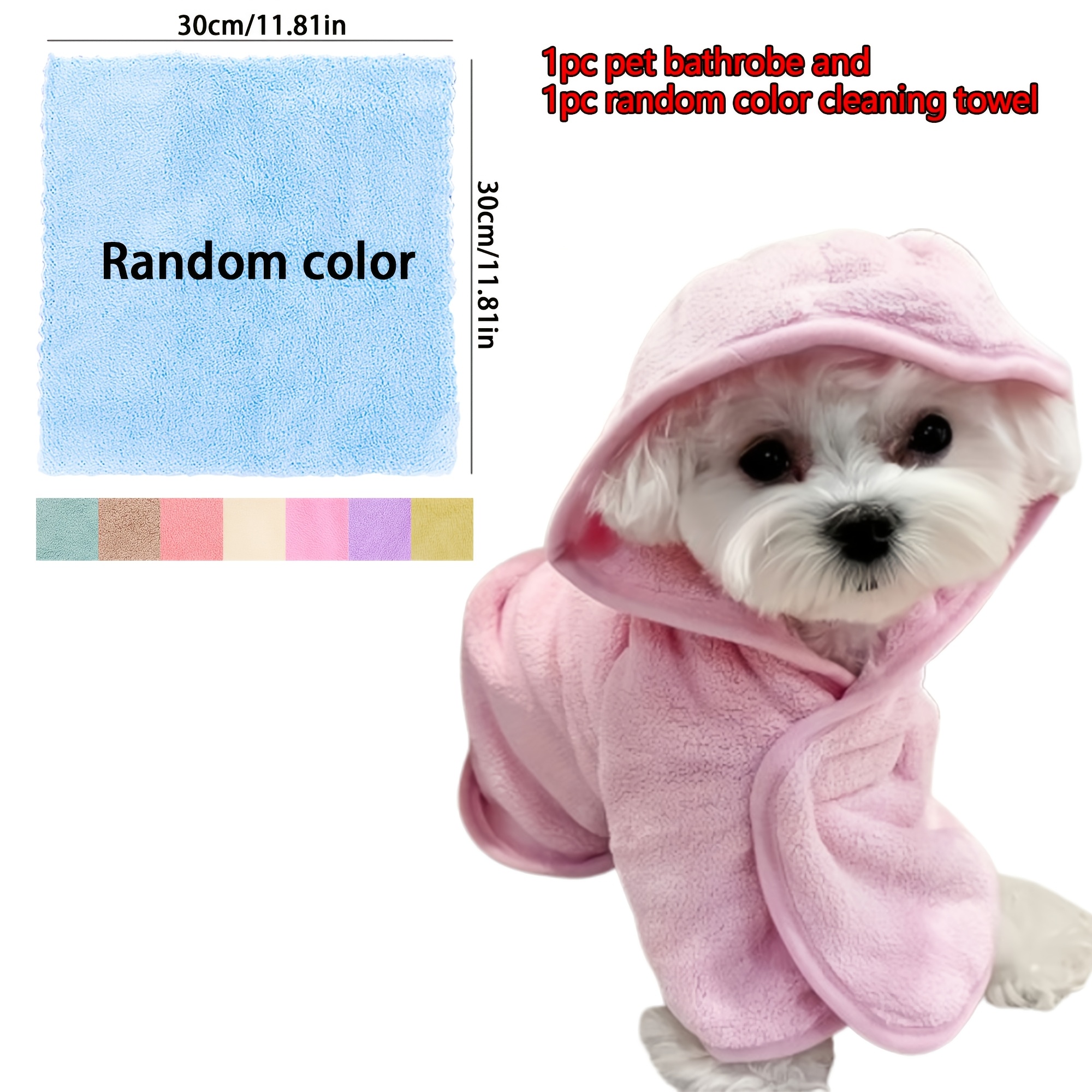 TEMU 2pcs Pet Cleaning Set: 1pc Bathrobe   1pc Random Color Cleaning Towel. Super Absorbent And Bathrobe For Small To Medium Dogs, Cats, And Other
