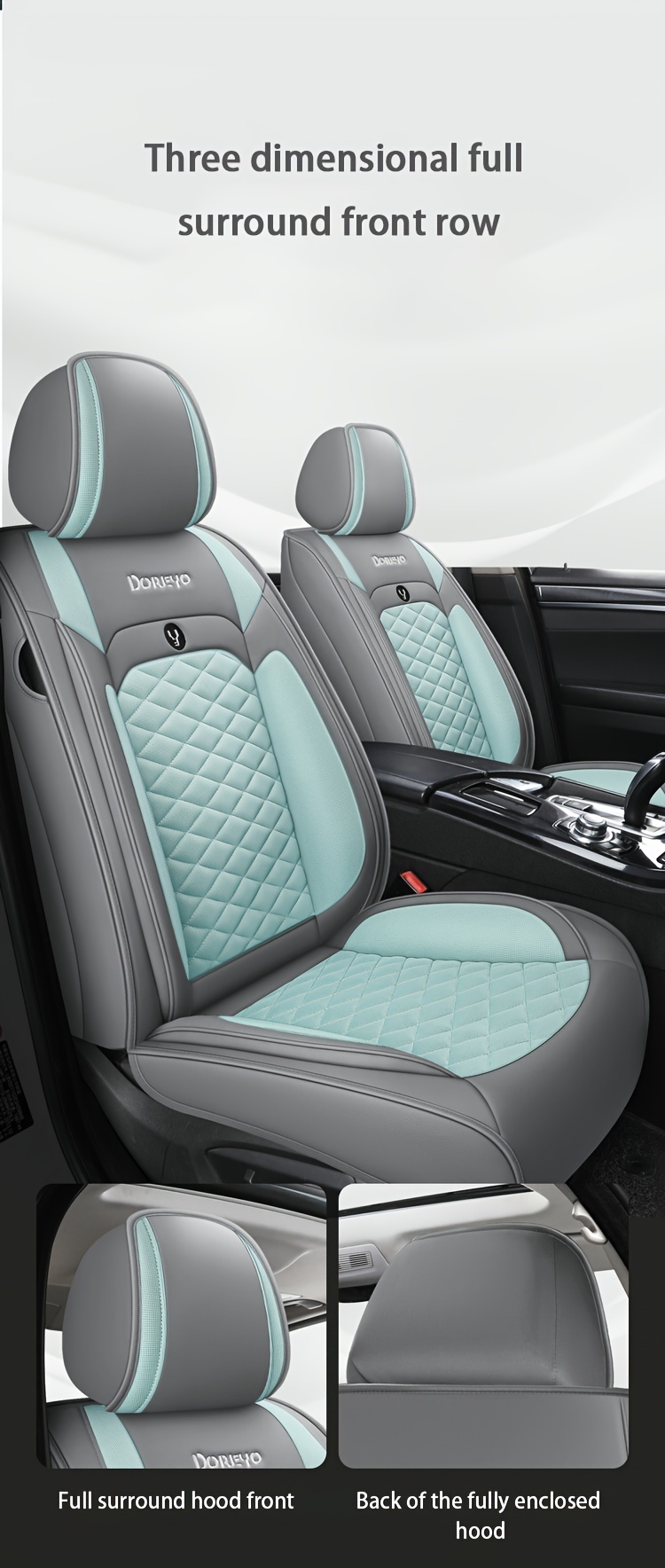 for beige gray quilted car seat cover cartoon design full coverage leather mesh fabric 1 seat five seat option stylish comfortable car seat protector quilted design luxury fee Product details 8