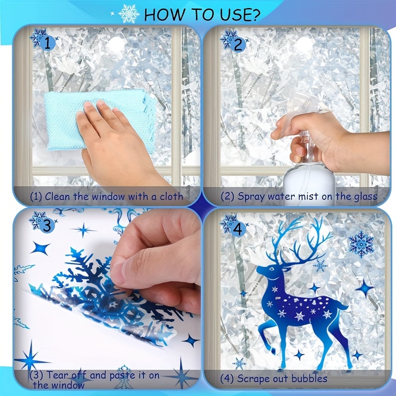 1 5pcs christmas window adsorption christmas deer and snowflake window sticker christmas snowflake window decoration blue christmas removable window decal christmas christmas party decoration details 8