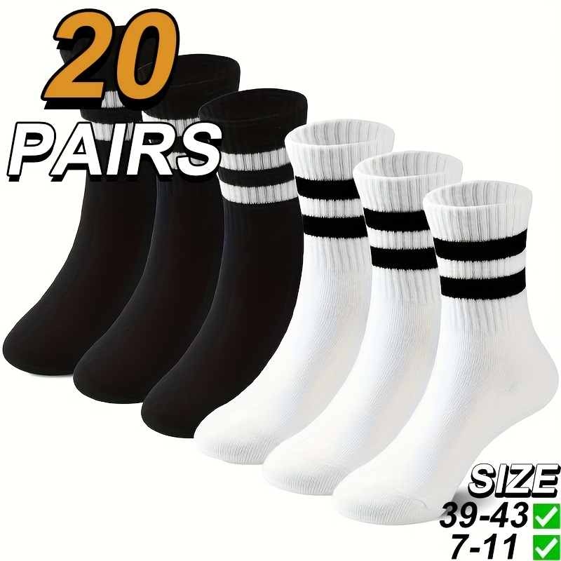 Image of Unisex 20 Pairs Black And White Striped Socks Suitable For Men And Women' Business Wear, Comfortable Casual Breathable Size 39-43, Size 7-11, Lifestyle, , Comfortable Material, Casual Wearers