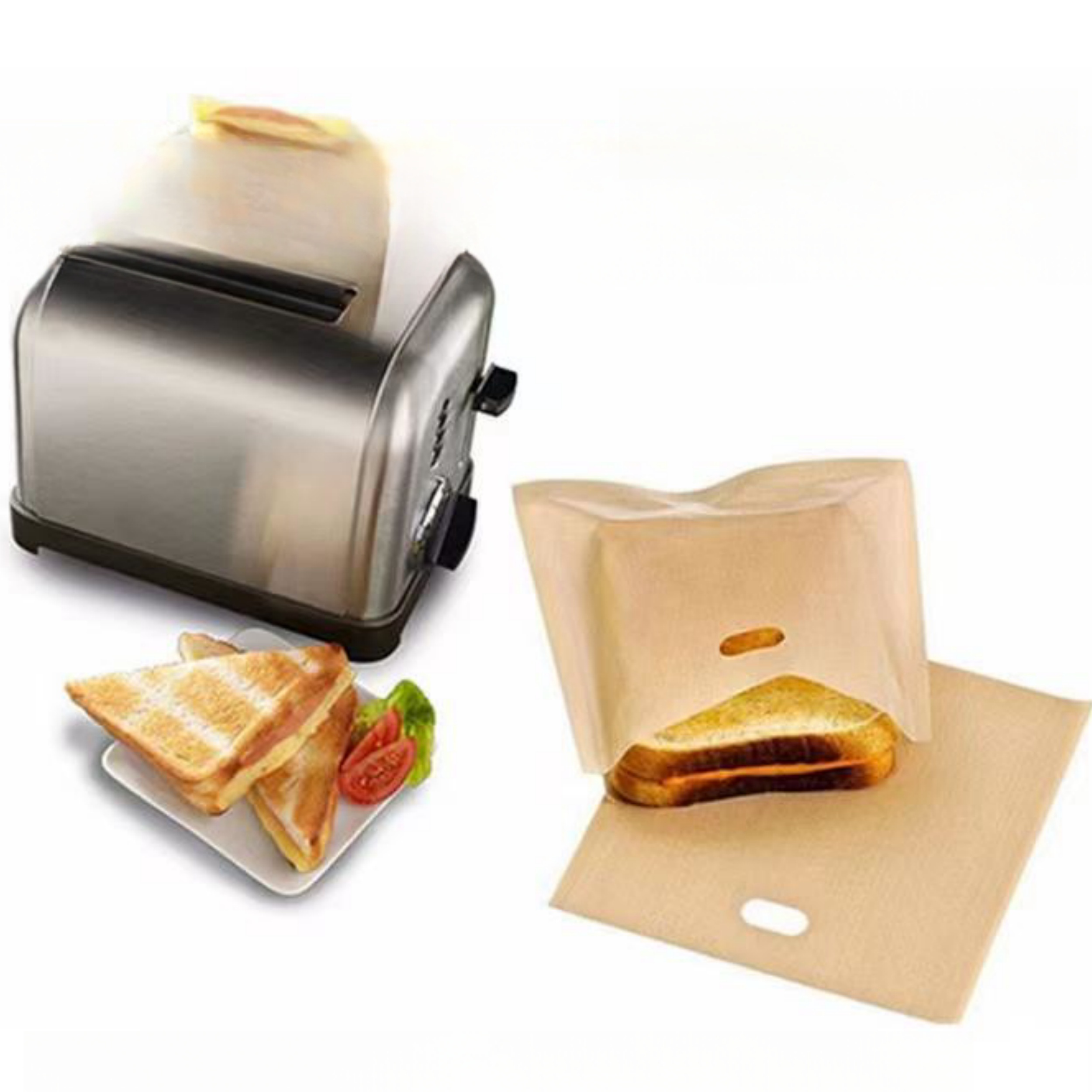 

Reusable Teflon Bags - Set Of 2, Ptfe Grilling Pockets For Cheese Sandwiches, Panini, Garlic Bread, Pizza - Flexible Microwave, Oven, Toaster Safe Kitchen Tools