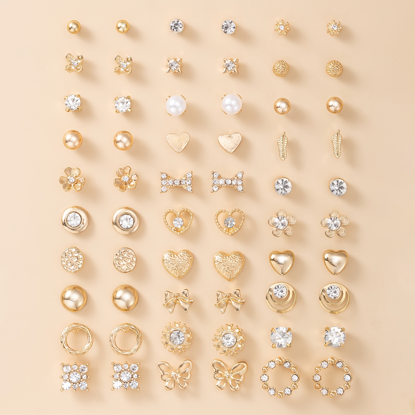Image of A Set Of 30 Pairs Of Exquisite And Cute Bow, Heart, And Round Flower-shaped Stud Earrings, A Fashionable And Simple Large Set For Casual Wear, Vacation, Holidays, And As A Gift For Women To Going Out