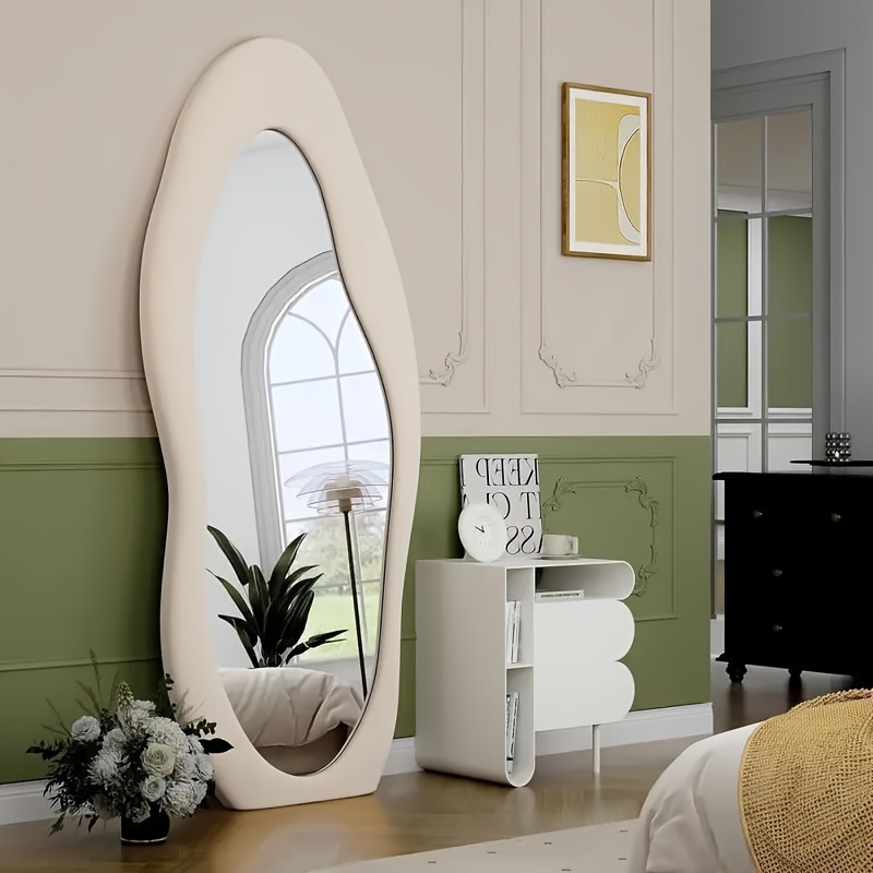 

71"x30" Large Irregular Black Full Length Mirror With Flannel Frame -floor Mirror Full Body Wavy Mirror Extra Large Full Mirror For Hanging Or Leaning Against Wall In Cloakroom, Bedroom, Living Room