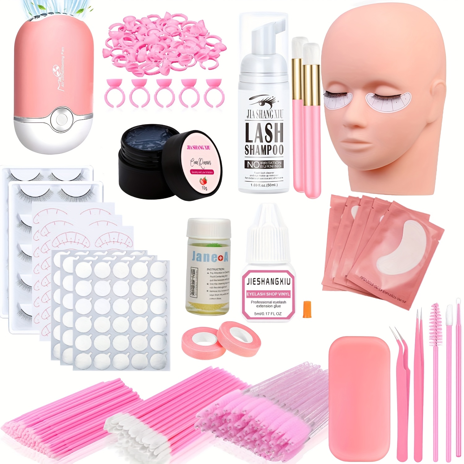 276 Eyelash Extension Full Kit: Beginner's Professional Human Model Head Training Eyelash Extension Exercises Beauty Beautician Supplies Tools
