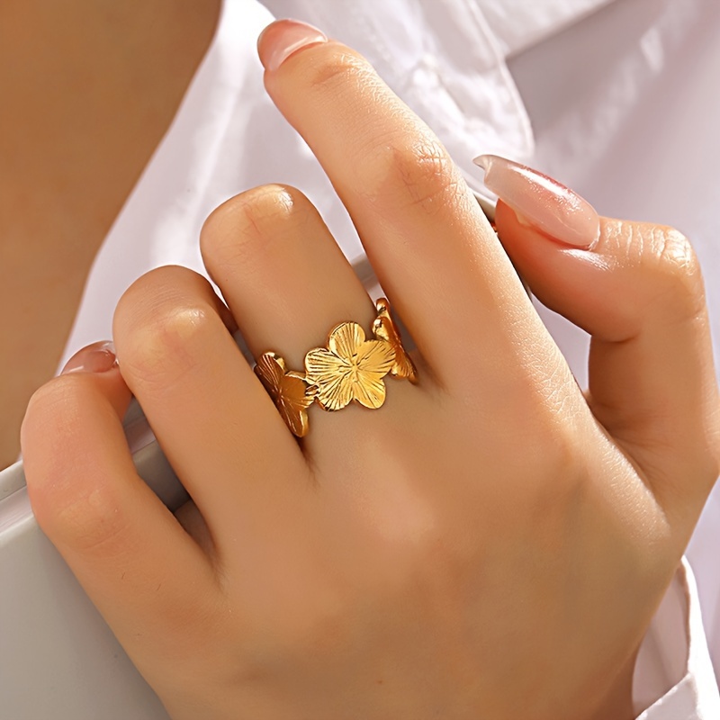 Floral Butterfly Stainless Steel Open Ring - Romantic Gift