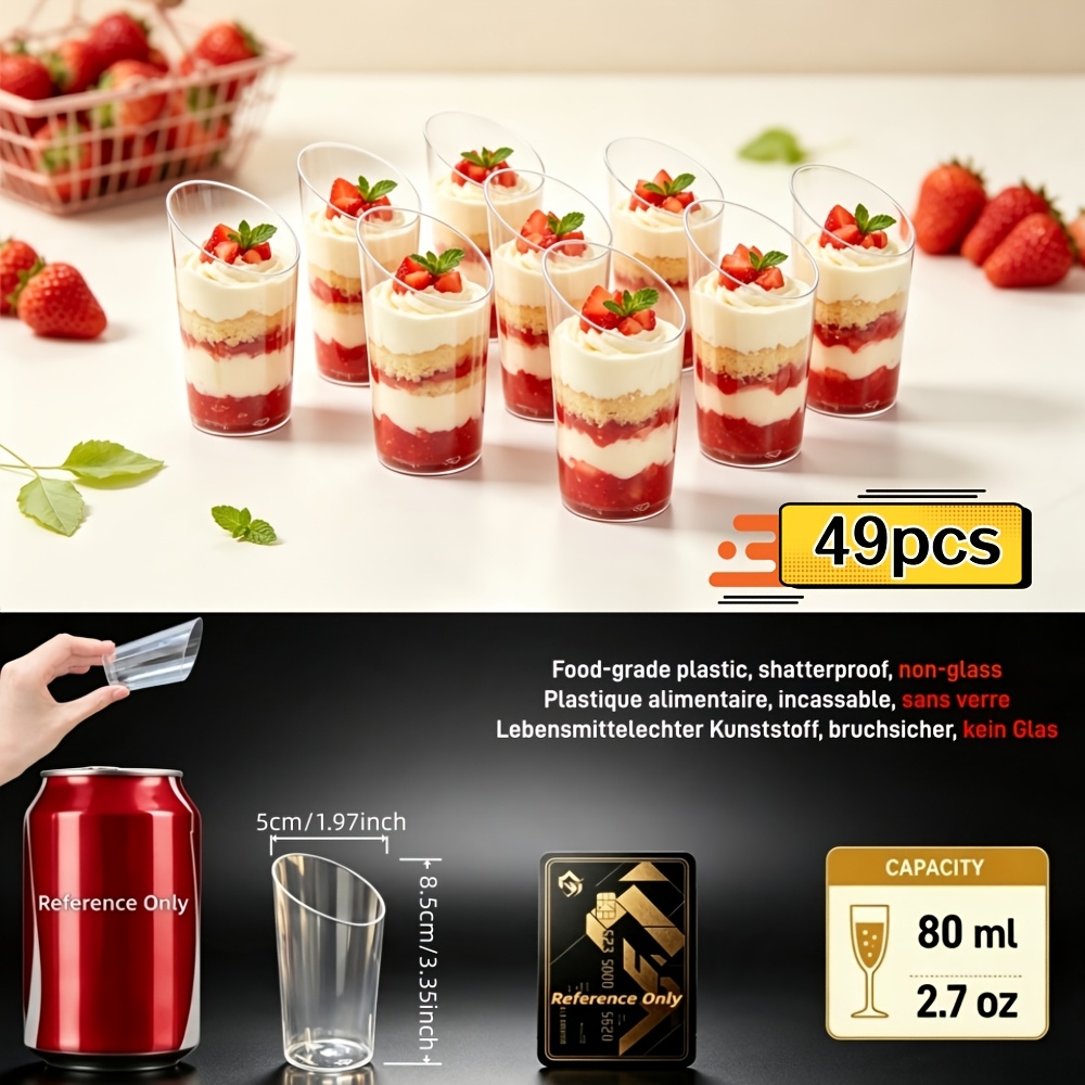 TEMU 49 piezas de vasos de postre transparentes redondos y acampanados, vasos para mousse, vasos para parfait. Hechos de poliestireno (PS) de grado