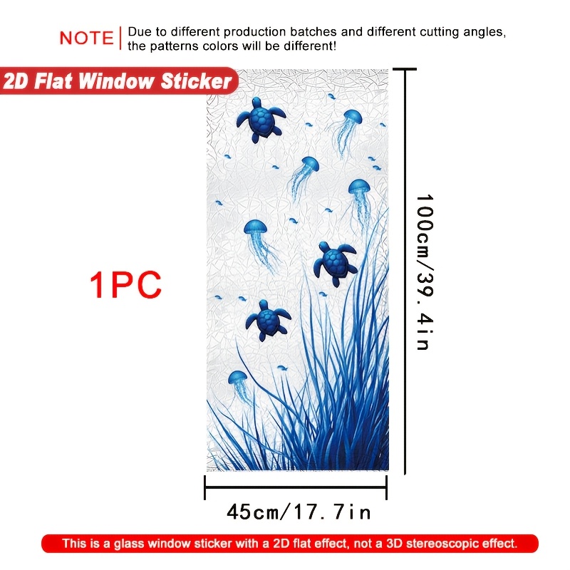 TEMU 2d Flat, 1pc 2d Flat Window Film - Ocean Turtle, Jellyfish & Seahorse Privacy Cling Film, Pvc Sticker With Iridescent Shimmering, Thick For