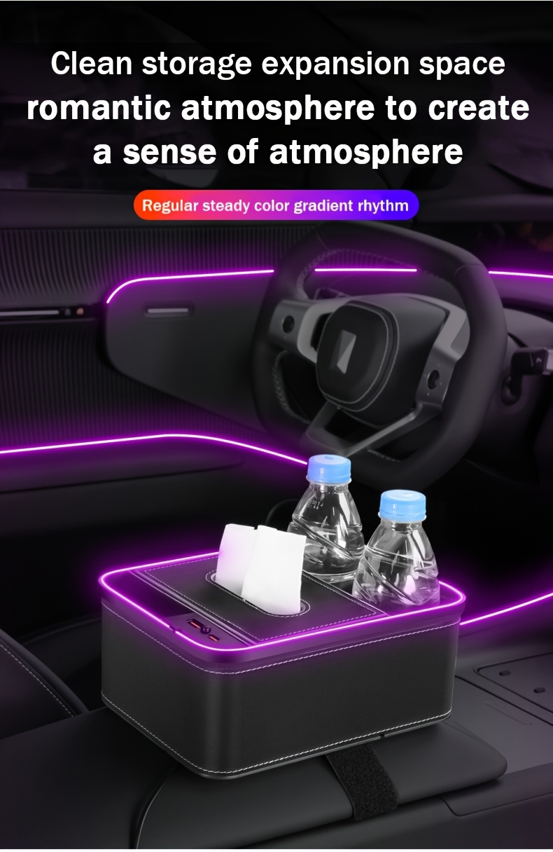 armrest box storage box new car storage box multi function tissue box colorful led atmosphere light 5a fast charging charger multi function water cup holder beverage holder car paper box car interior accessories details 1