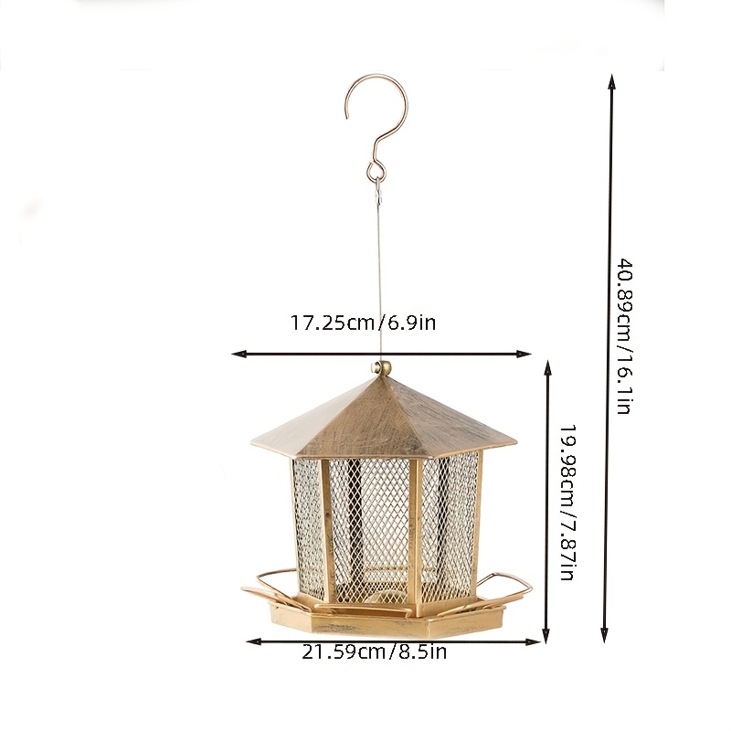 Outdoor Bird Feeder, Heavy-duty Metal Hexagonal Gazebo Bird Feeder, Squirrel-proof Hanging Decoration