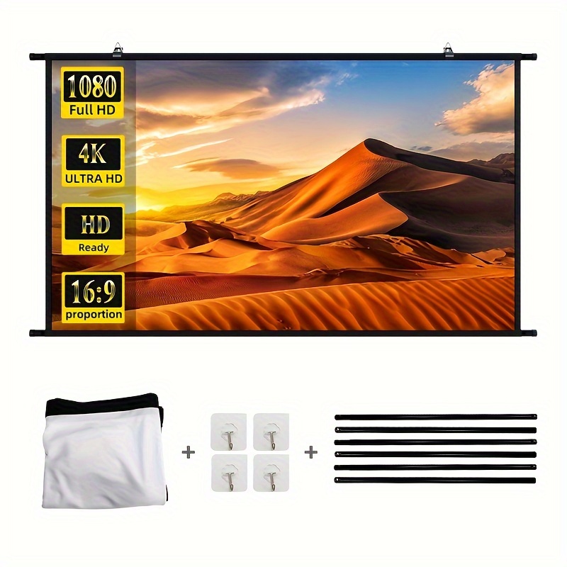 

Wrinkle-free Wall Mount Projector Screen 84"/"/120" - 160° Viewing Angle For Home Theater & Indoor Movie Night