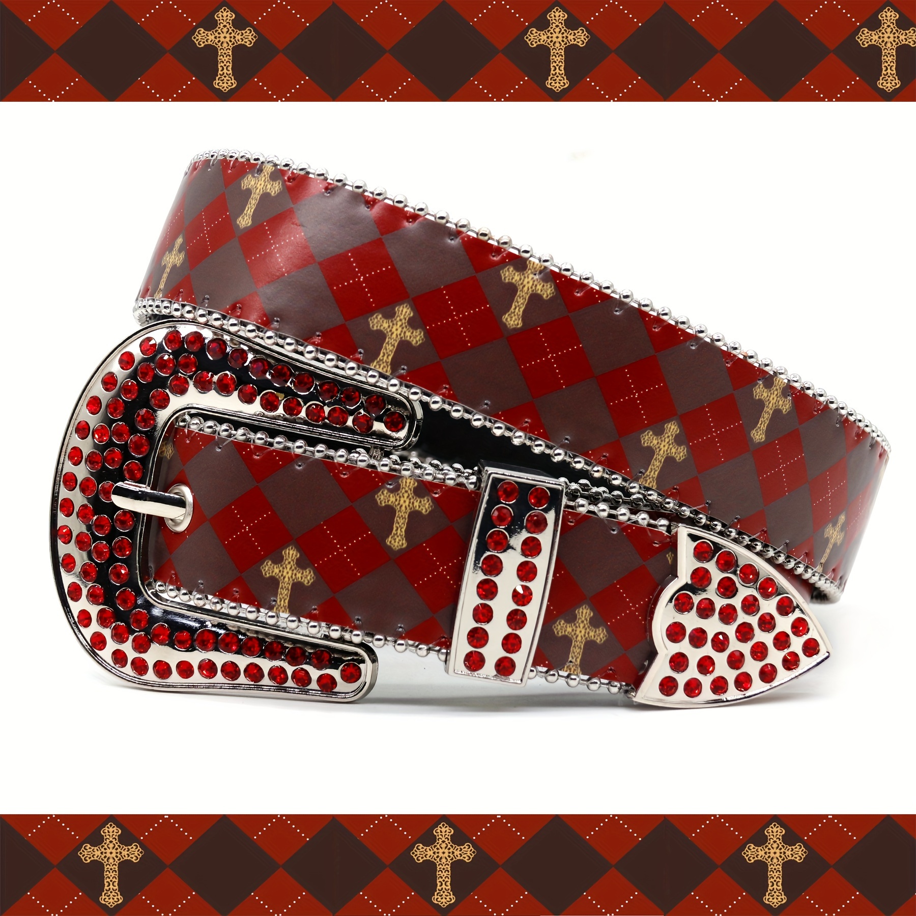 Vintage Y2K Red Leather Layered Chain Belt Festival Statement Edgy Accessory Red Patent Faux Leather & Chains Belt | Hot Topic main image 2