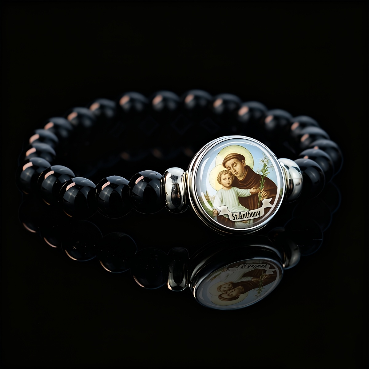 TEMU Bracelet Saint 1 pièce avec perles de verre et élastique - Bijou religieux à adapté pour , les fêtes, accessoire unisexe toute l'année,
