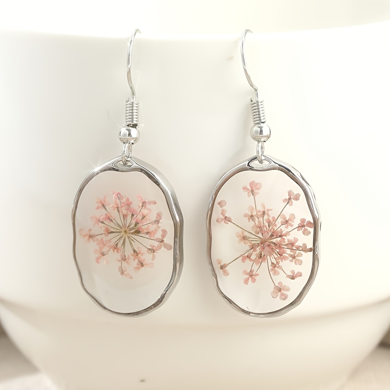 TEMU 1 Pair Of Exquisite And Fashionable Oval Earrings With Flower Patterns, A Perfect Daily Vacation Jewelry Accessory For Women And A Perfect Gift