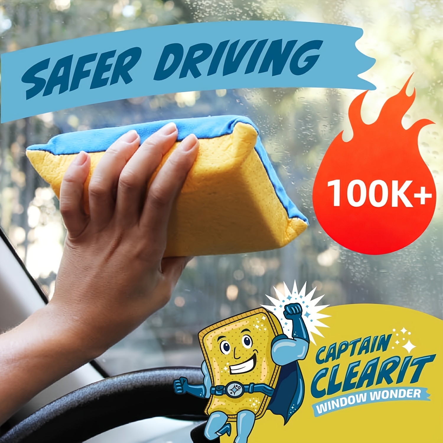 a large window defogging sponge with   absorbency designed for automatic window cleaning without leaving     mirrors glass and windows captain clear window   extra large super absorbent anti fog sponge
