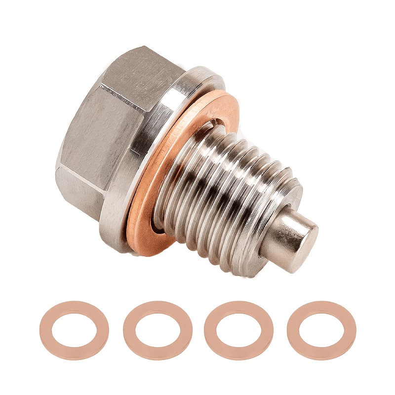 TEMU M12x1.5 M14x1.5 Drain Plug, Heavy Duty Stainless Steel With 5 Copper Washers, Strong Magnetic Sump Nut Leak Proof For Most Cars Trucks Marine