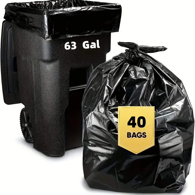 Image of (40 Count Black) 63 Gallon Large Trash Bags, Extra Strong Industrial Heavy Duty Trash Bags, Extra Large Lawn And Leaf Bags Outdoor Trash Can Liners For Construction Sites, 55
