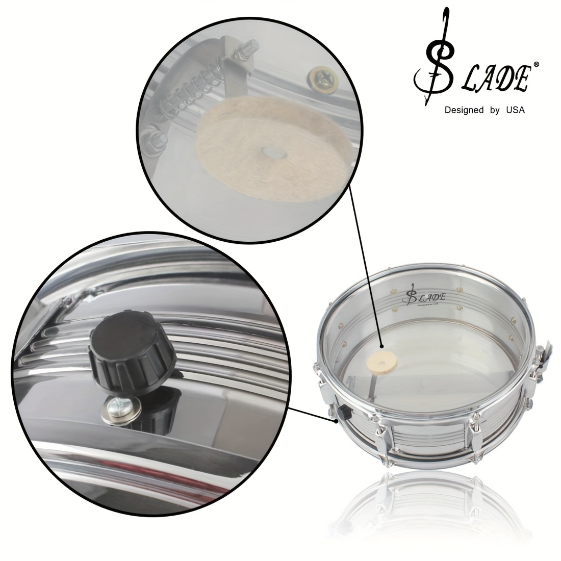 14 inch professional adjustable stainless steel snare drum transparent percussion instrument with drumsticks shoulder strap silvery Product details 1