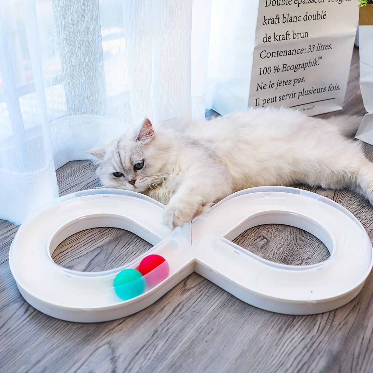 

Interactive Cat Toy With Dual-color - 1-level Turntable Track For Mental & Physical Stimulation, Plastic, Battery-free Fun For Kittens And Cats