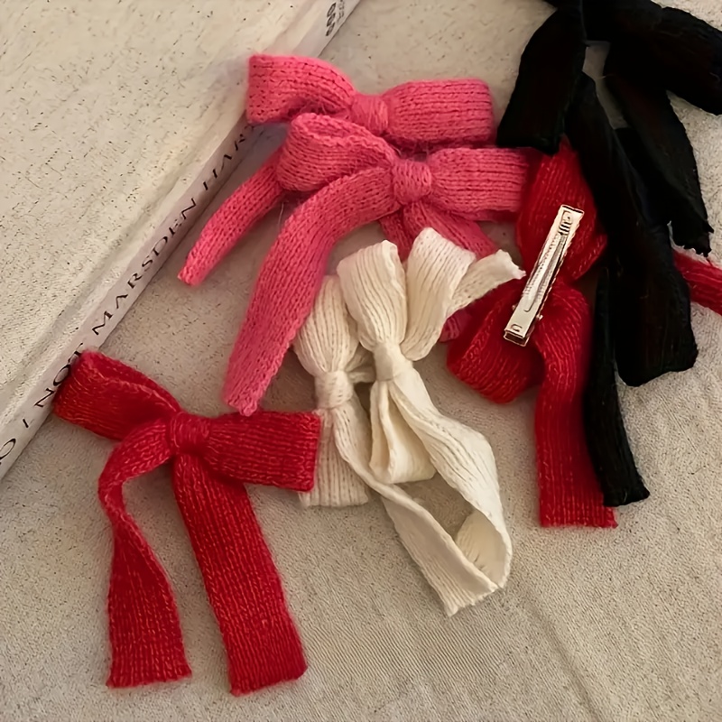 

2pcs Cute Knit Bow Hair Clips For Women - Sweet & Cozy Side Braid Accessories, Christmas & Birthday Gifts