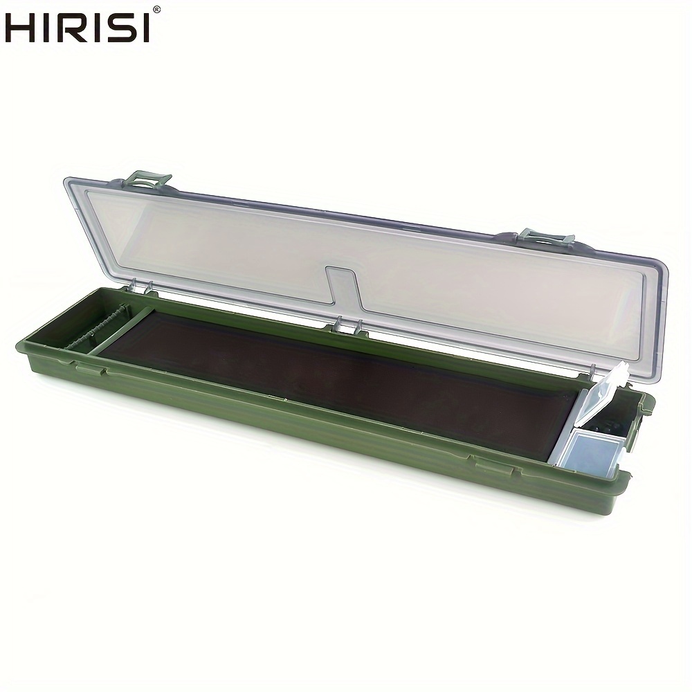 

Hirisi Carp Fishing Tackle Box With Stiff Hair Rig Board & Pins – Abs Plastic Storage For Ready-tied Rigs, Secure Twin Clip Lock Lid, Green, 13.59" X 3.35" X 0.99, Fishing Tackle Box