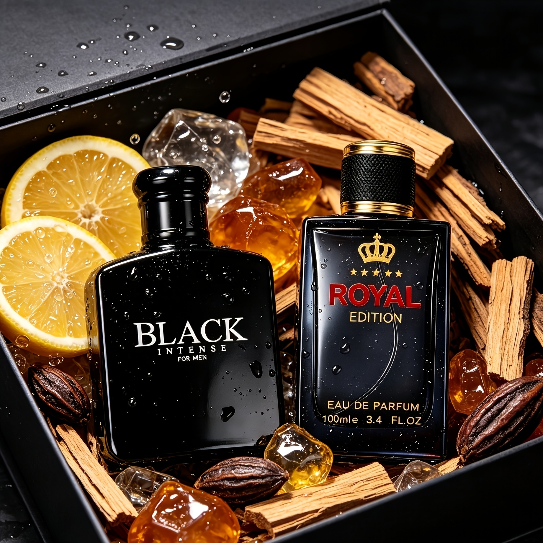 Image of 2pcs Luxury Men's Hair And Body Spray Set Floral + Minimalist Men's Black Perfume. Long-lasting Citrus And Floral Fragrance, Perfect For Dating, Everyday Wear, And A For Father's Day Gifts.
