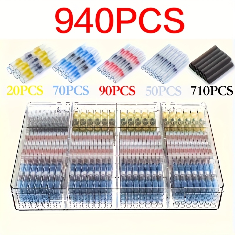 E-shop 940-teiliges Thermoschrumpfverbinder-Set – Lötverschraubbare Kabelanschlüsse für Automotive & Marine, Nylon-isoliert, ohne Elektronik,