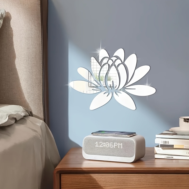 1pc Lotus Acrylic Mirror Wall Sticker, Lotus Acrylic Mirror Wall Decoration, For Room Bedroom Office Hallway Wall Decorations