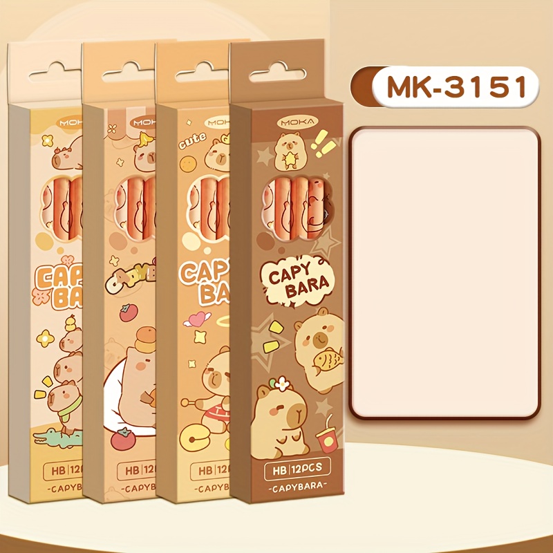 Image of Random 12 Pencils A Box Cartoon Pencil Capybara Pencil Hb Pencil With Eraser Stationery Gift Box Essential Stationery