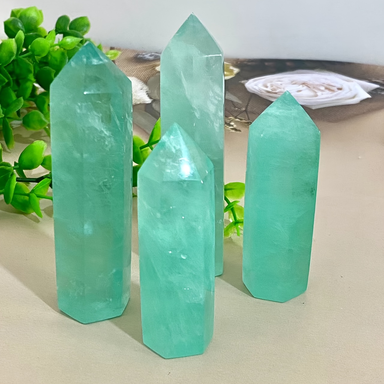 

1pc Elegant Green Fluorite Quartz Crystal Tower, Rhinestone Detailing, Natural Rock Crystal Obelisk For Home And Office Decor