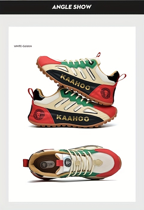 Tenis casuales bajos unisex Dulshaeruo KAAHOO - Ligeros y transpirables de malla y sintético, combinación de colores verde vibrante/rojo/beige/negro, punta redonda cómoda y suela de goma acolchada para caminar, trotar y atuendo casual en primavera/verano, zapatos cómodos, diseño deportivo, construcción duradera, calzado con cordones, moda urbana, forro de tela, calzado versátil, estilo de vida activo