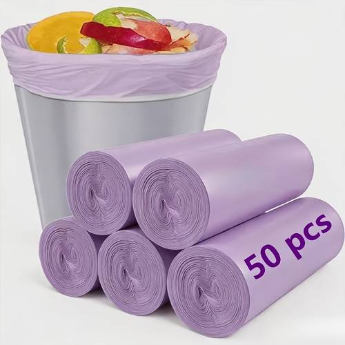 1roll 50pcs pink purple drawstring trash bags 13 gallon heavy duty leak tear resistant thickened plastic bin liners for kitchen