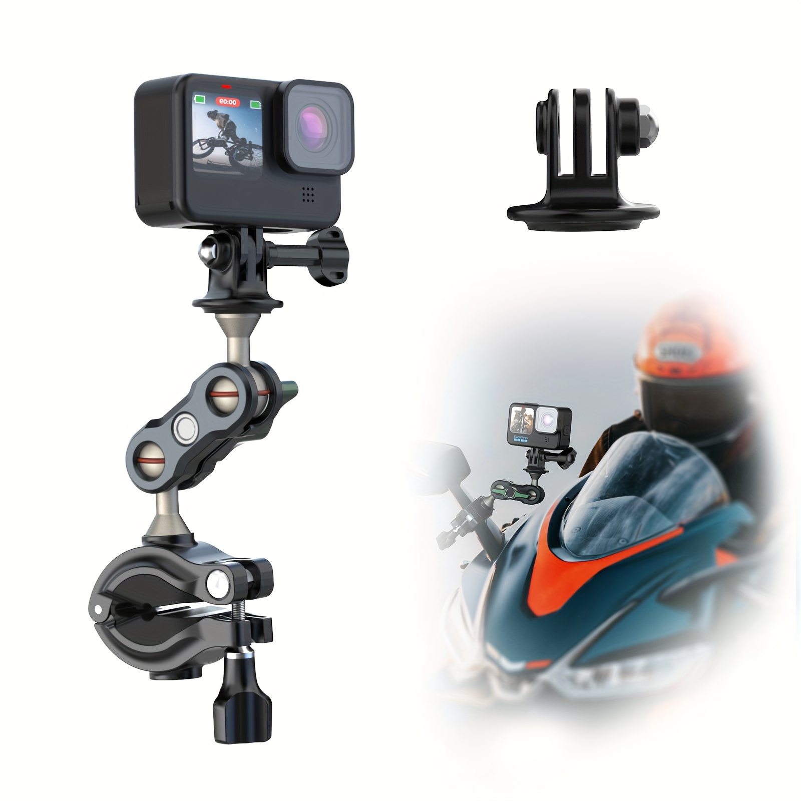 Soporte de cámara deportiva giratoria de 360°, soporte de motocicleta para  Go Pro Hero10/9/8/max/7/6/5/4 para cámara de acción, soporte para manillar
