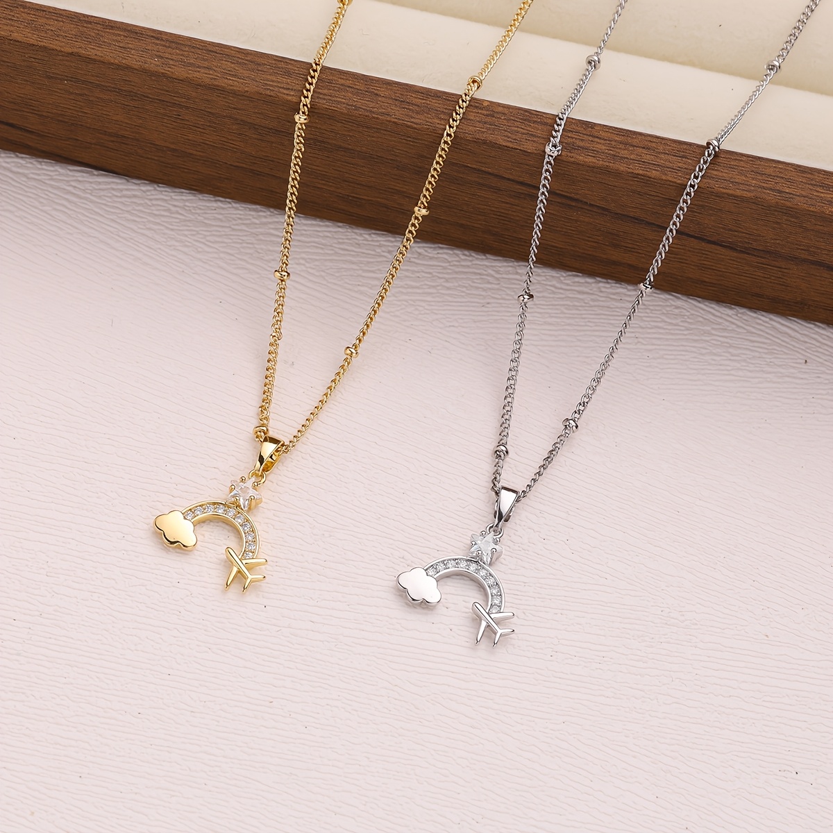 Women's High-Quality Copper Cloud Airplane Necklace, Trendy