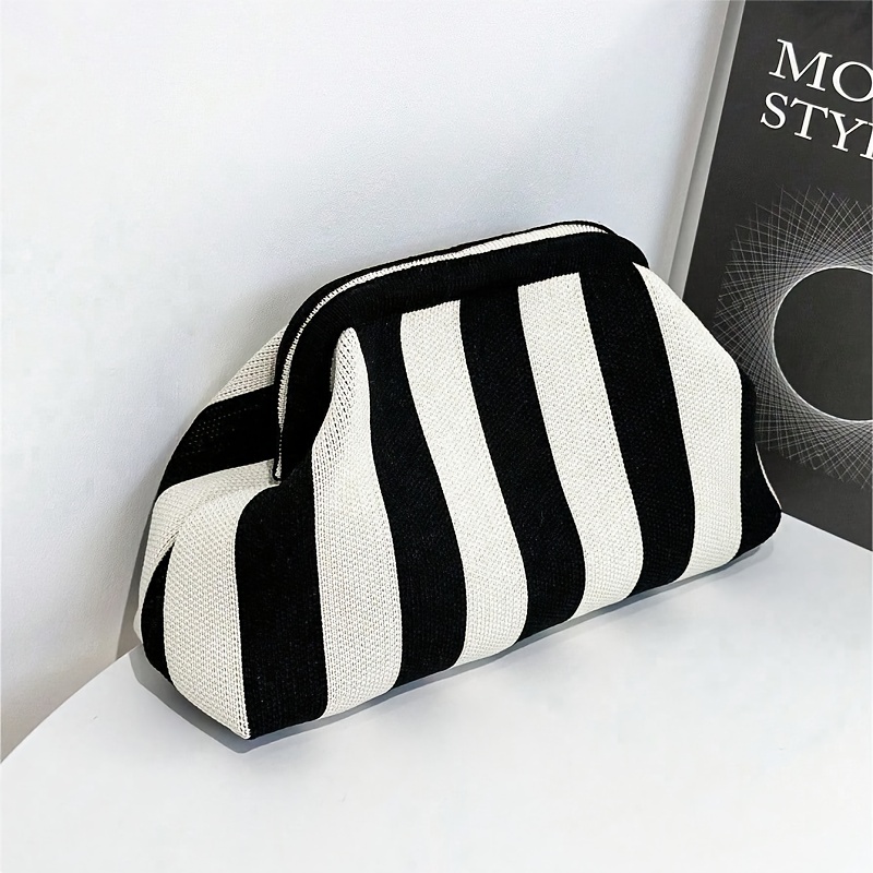 Cloud Knit Bag For Women, Versatile Striped Makeup Pouch With Design And Handheld/handbag Style