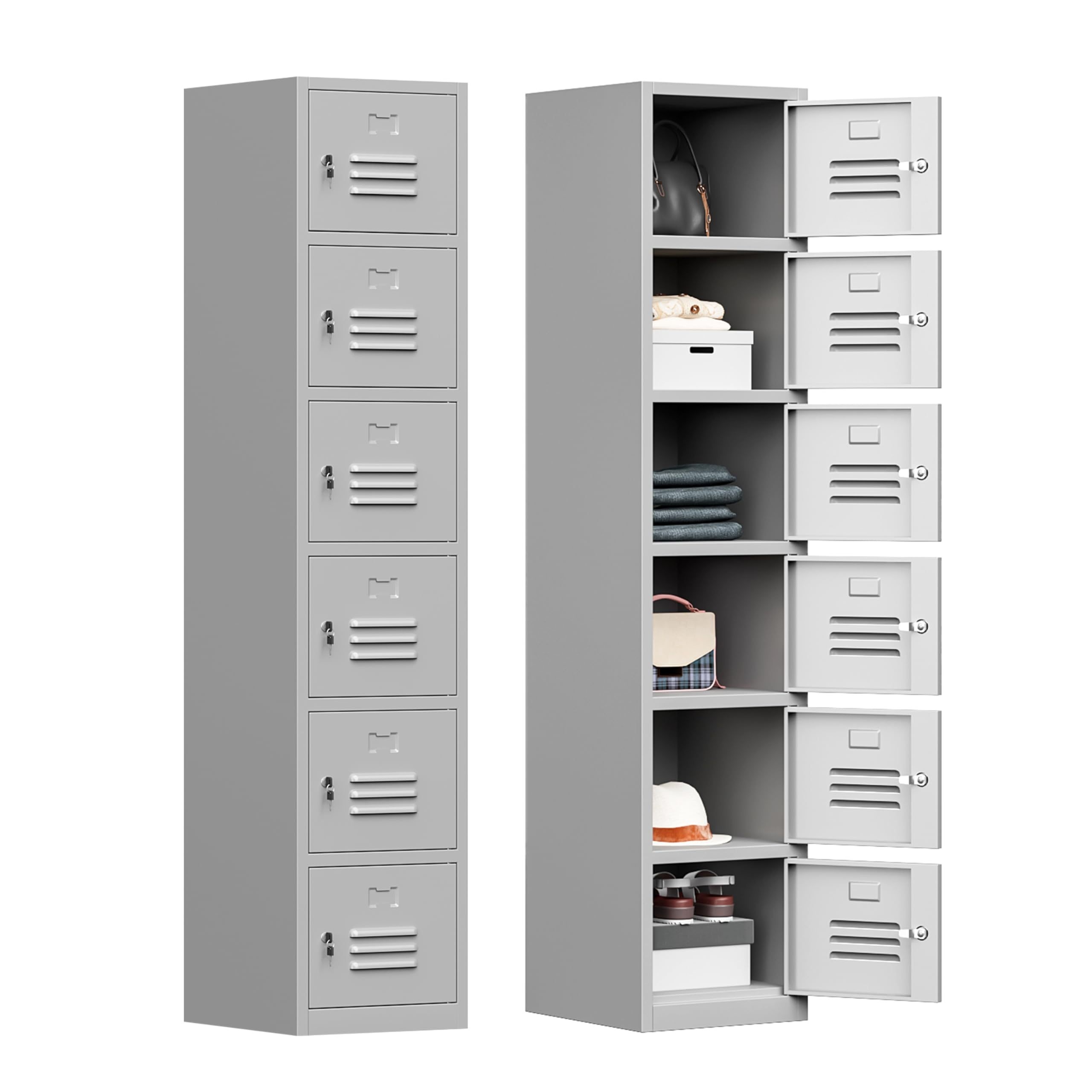 

Metal Locker With 6 Doors, 71" Tall Storage Locker For Employees, Lockable Locker Cabinets For School, Gym, Home, Office, Garage, Gray