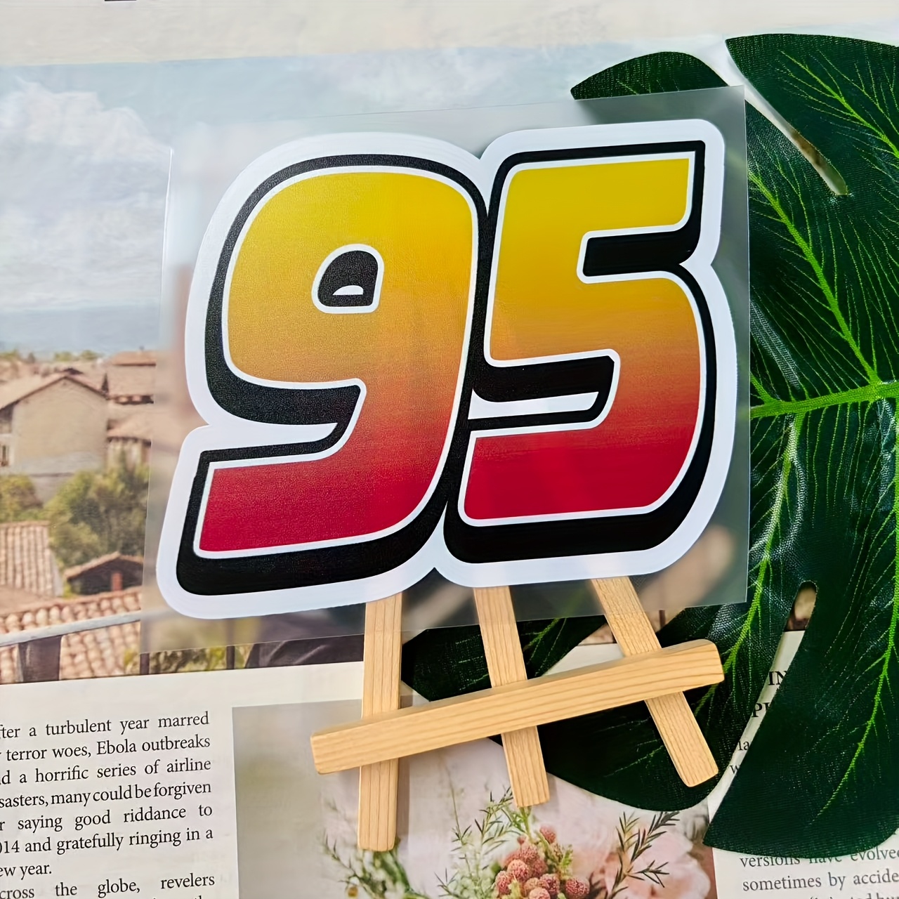 1 Yellow Laser Number 95 Sticker, Waterproof Vinyl Decal For Rear Windshield, Window, Door, Body, And Trunk