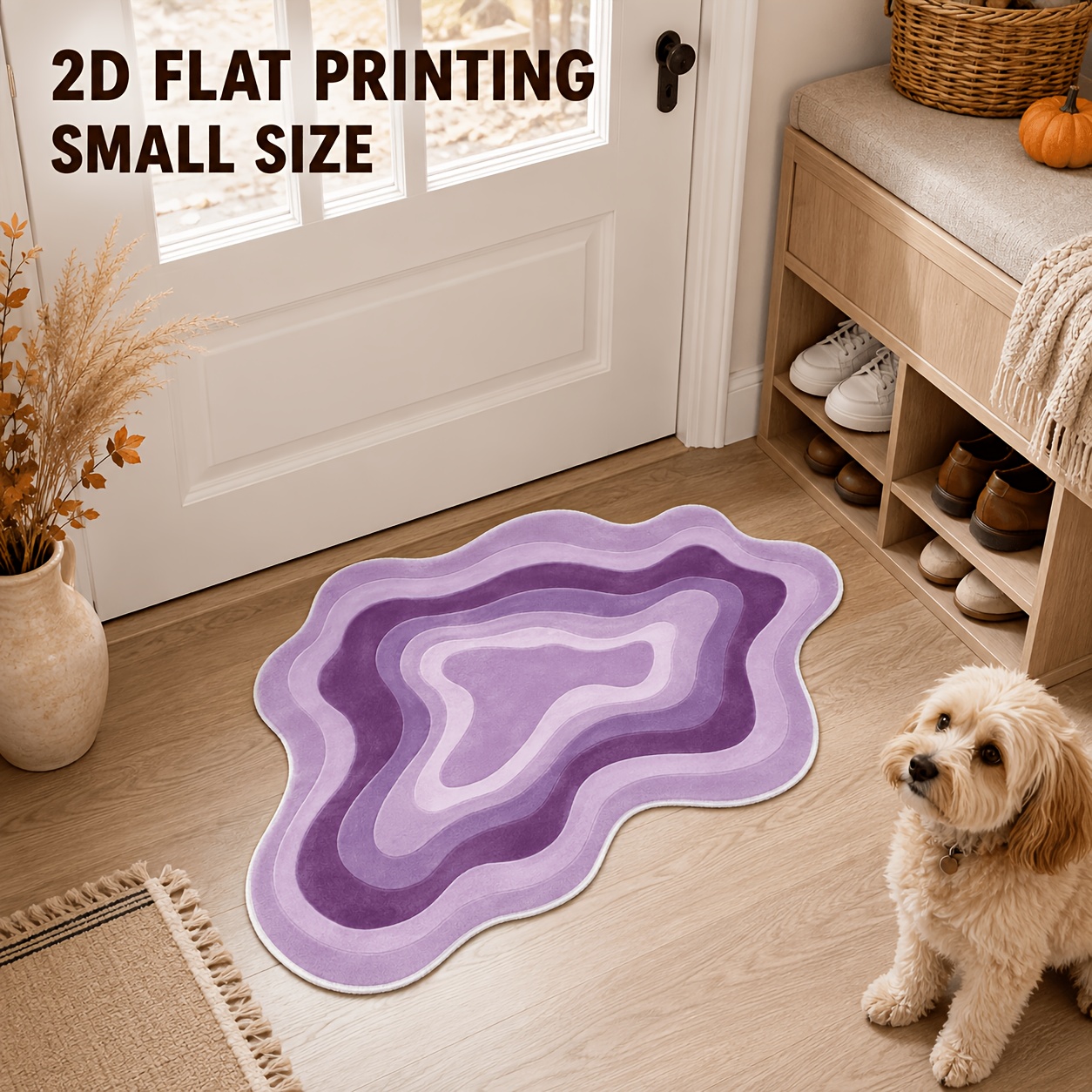 TEMU 1pc 850gsm 7mm Thick Velvet 2d Flat Printed Purple Ombre Wavy Shaped Rug Non-slip Decorative Area Mat Machine Washable For Bathroom Bedroom