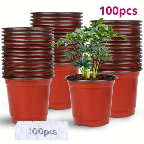 100pcs plastic nursery pot set 100 pots and 100 plant labels affordable seed starting trays with drainage holes and projects ideal for projects and garden nurseries