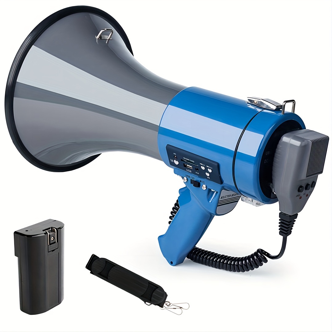 

Megaphone With Siren 50 Watt Speaker With Detachable Microphone, Portable Lightweight Strap, Aux Input