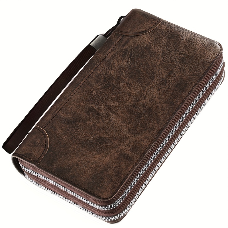 Image of Large Pu Wallet Double Zipper Clutch Long Phone Purse Business Hand Clutch Bag Card Holder Travel Wallet For Men