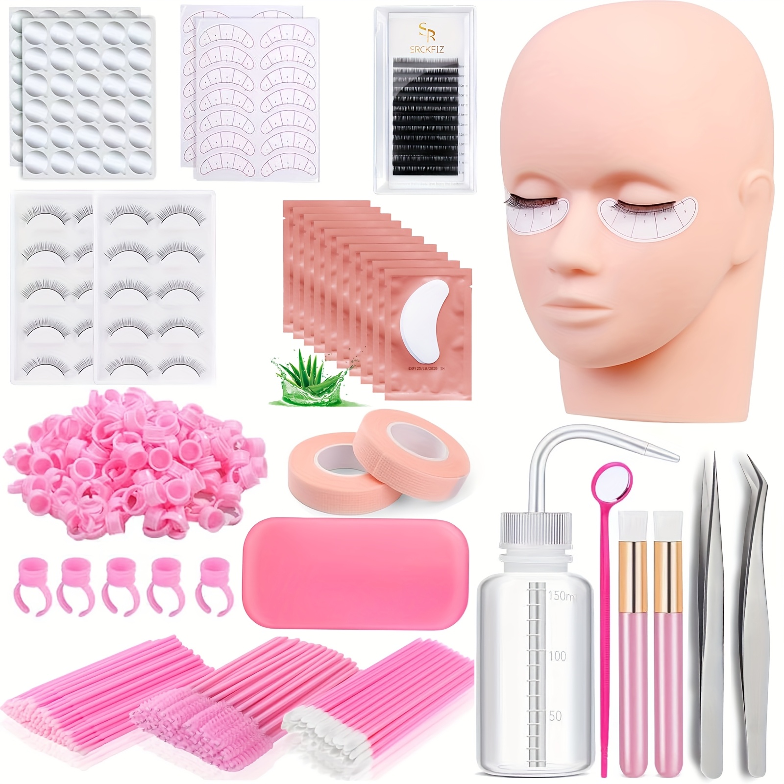 Beginner Eyelash Practice Mannequin With Tweezers, Brushes, Dense Eyelash Clusters, Positioning Stickers, Cleaning Brush, Glue, And Ring For Learning Eyelash Extension Techniques