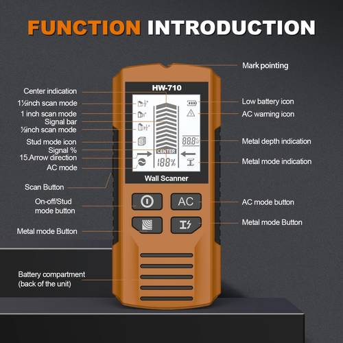 wall scanner multi functional metal detector drilling detector stud finder wire detector 5 in 1 pipe locator detector wood stud stud center indicator stud edge identification warning ac scan lcd display
