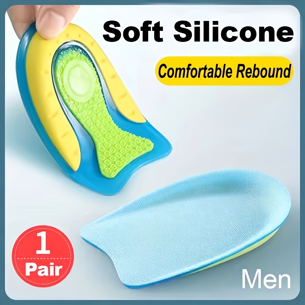 TEMU 1 Pair High-cushioning Silicone Insoles - Gel Heel Pads, Heel Support Pads, Shock-absorbing And Height-increasing, Elastic Half Insoles For Men