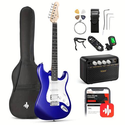 39 inch electric guitar kit purple sapphire blue hss pickup amplifier lessons bag tuner capo strap cable picks